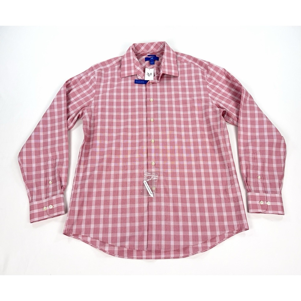 Egara Men's Large Dress Shirt Pink White Check Non-Iron Long Sleeve New $89.99